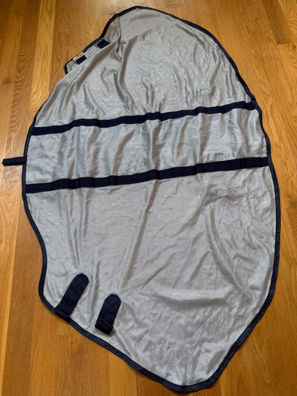 Equestrian Horse size NECK Fly cover Light Gray Mesh Sheet with Navy Trim